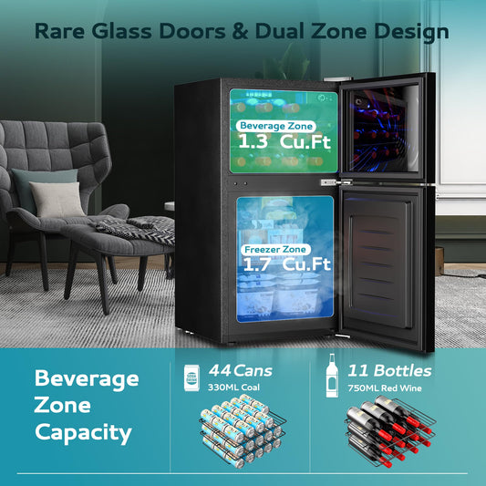 EUHOMY Double Door Mini Fridge with Freezer