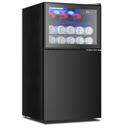 EUHOMY Double Door Mini Fridge with Freezer