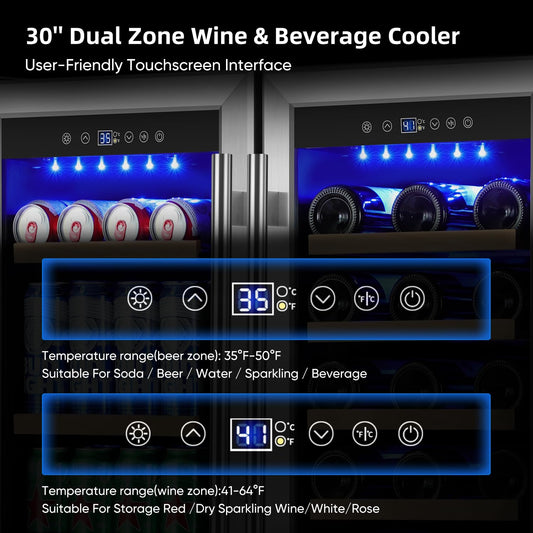 ORYMUSE 30 Inch Wine & Beverage Refrigerator Dual Zone
