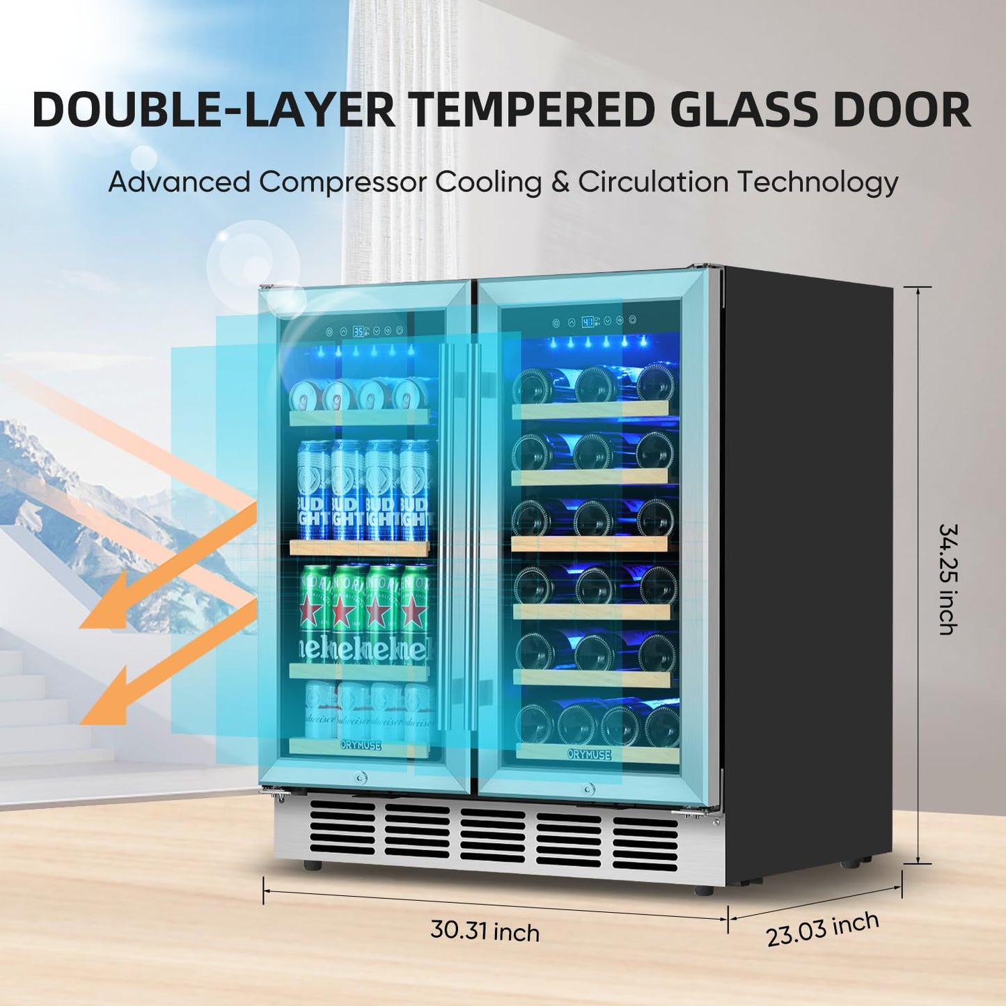 ORYMUSE 30 Inch Wine & Beverage Refrigerator Dual Zone