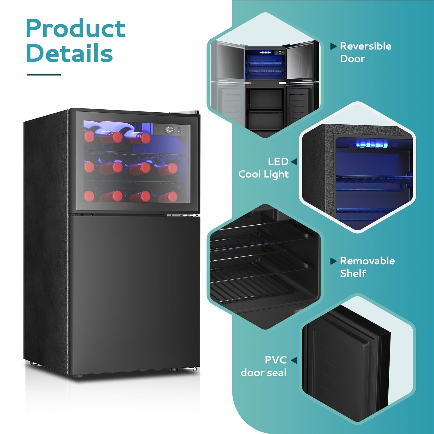 EUHOMY Double Door Mini Fridge with Freezer
