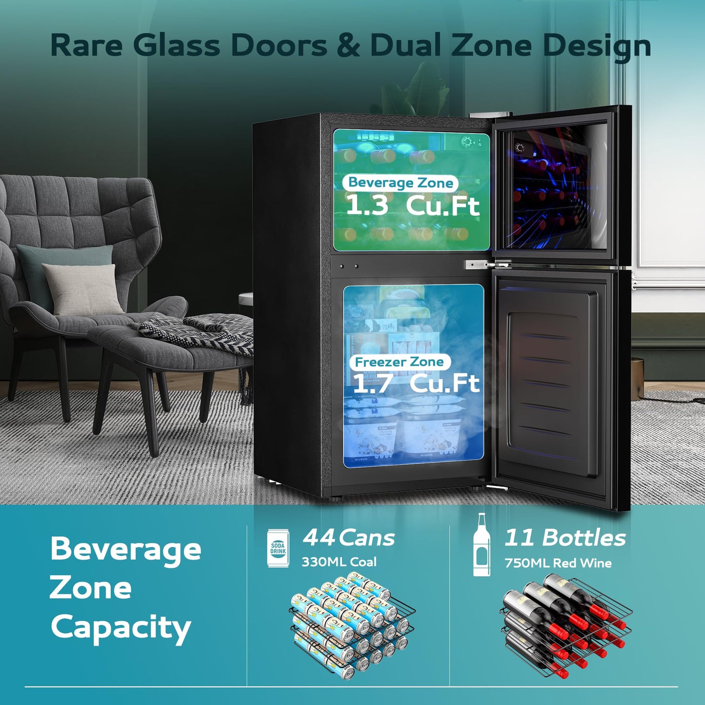 EUHOMY Double Door Mini Fridge with Freezer