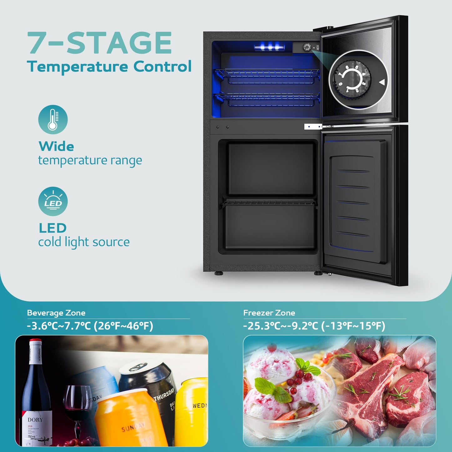 EUHOMY Double Door Mini Fridge with Freezer